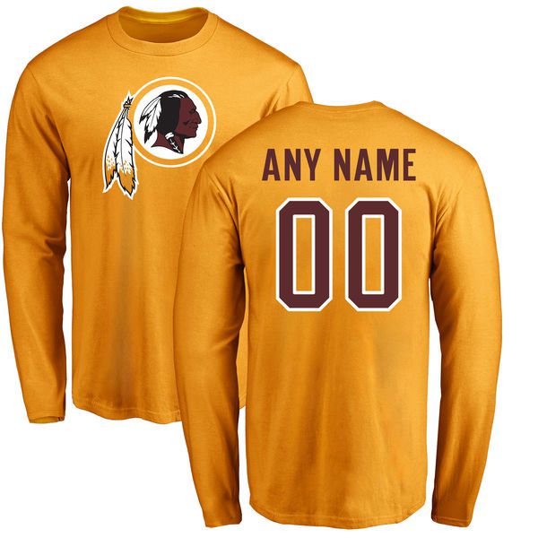 Men Washington Redskins NFL Pro Line Gold Custom Name and Number Logo Long Sleeve T-Shirt